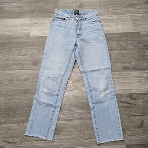 BDG Urban Outfitters Slim Straight Light Wash Button Up Frayed Hem Blue Jeans